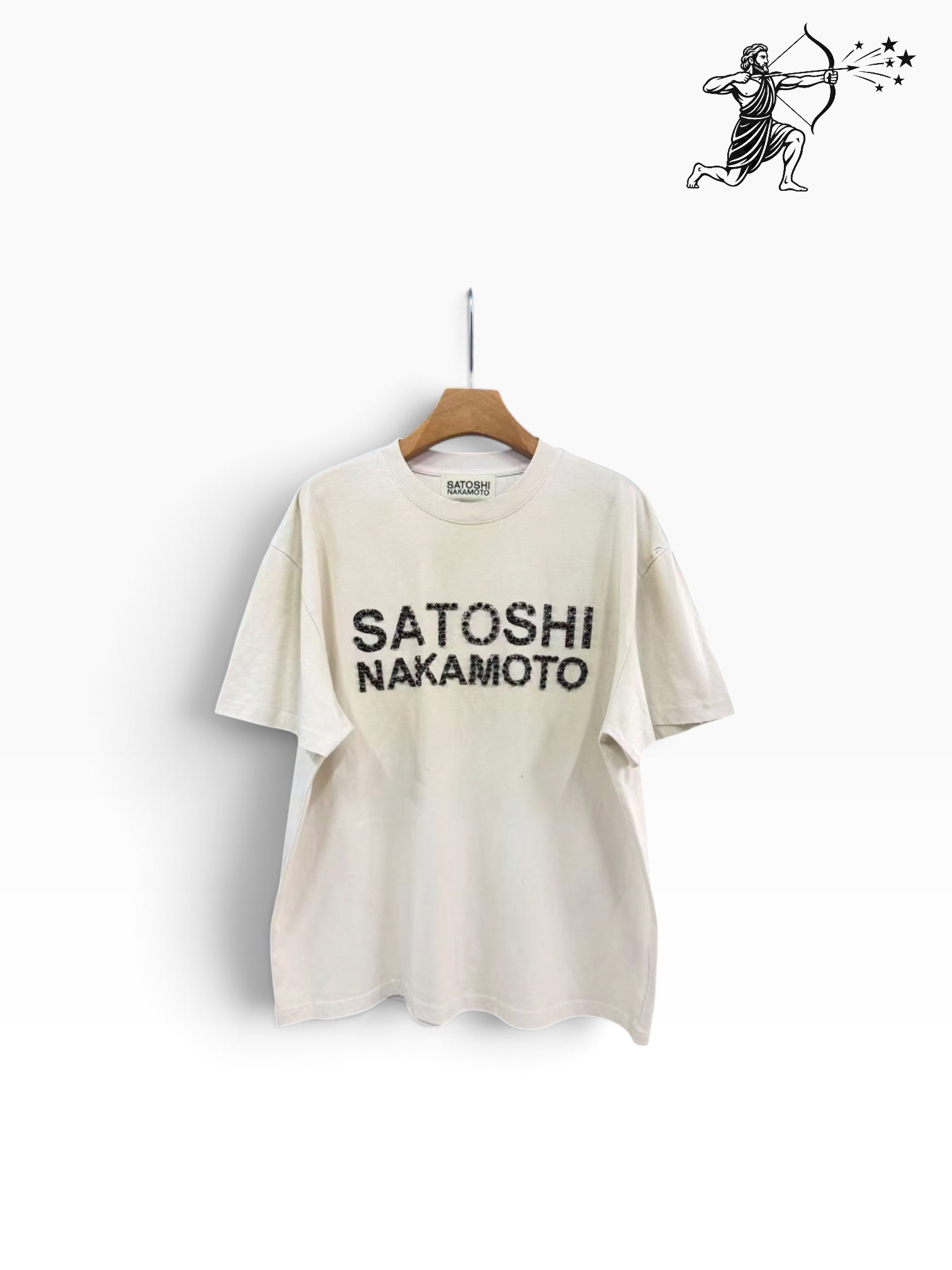 Satoshi Nakamoto Cream Black Studded T-Shirt