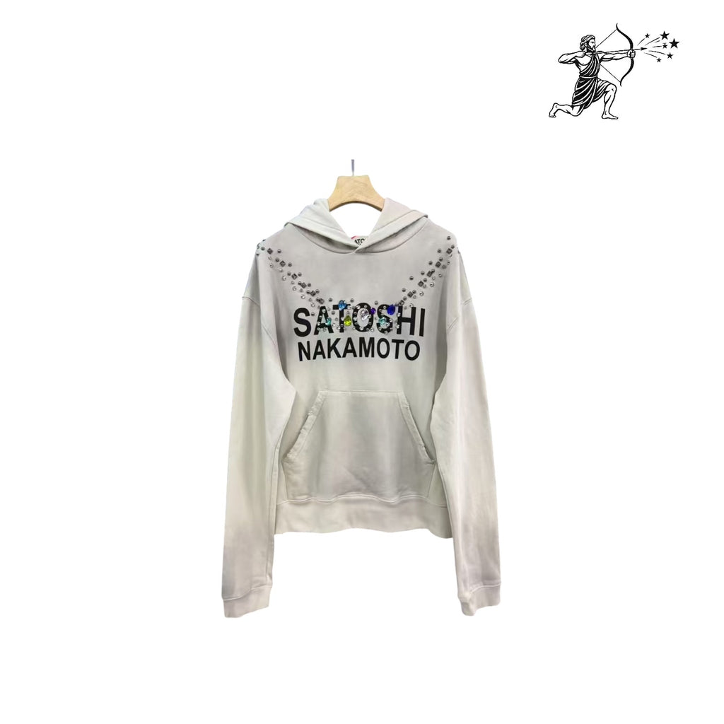 Satoshi Nakamoto White Necklace Stone Pullover Hoodie