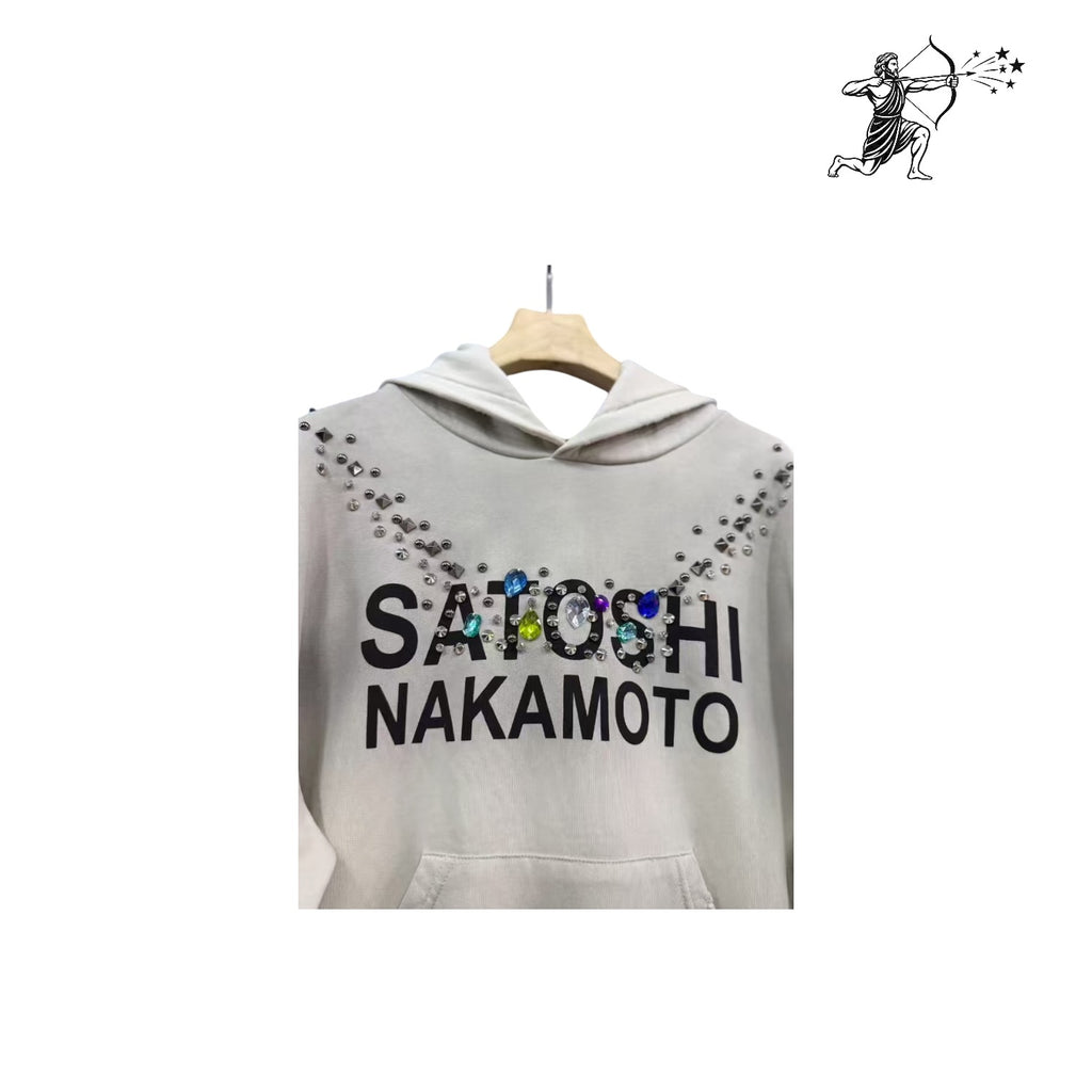 Satoshi Nakamoto White Necklace Stone Pullover Hoodie