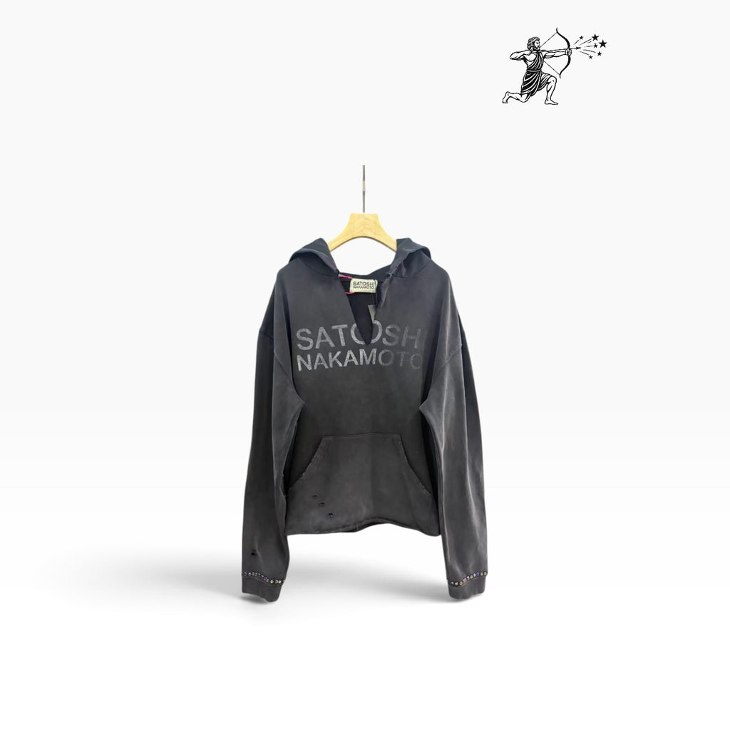 Satoshi Nakamoto Rip Studded Hoodie