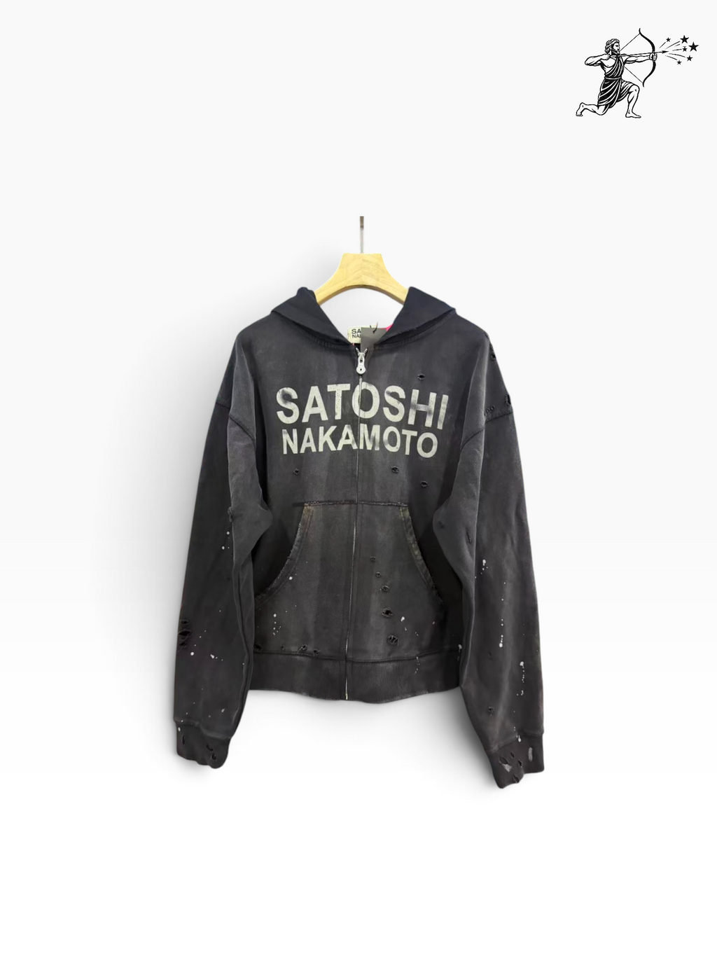 Satoshi Nakamoto Black Faded Zip-Up Hoodie