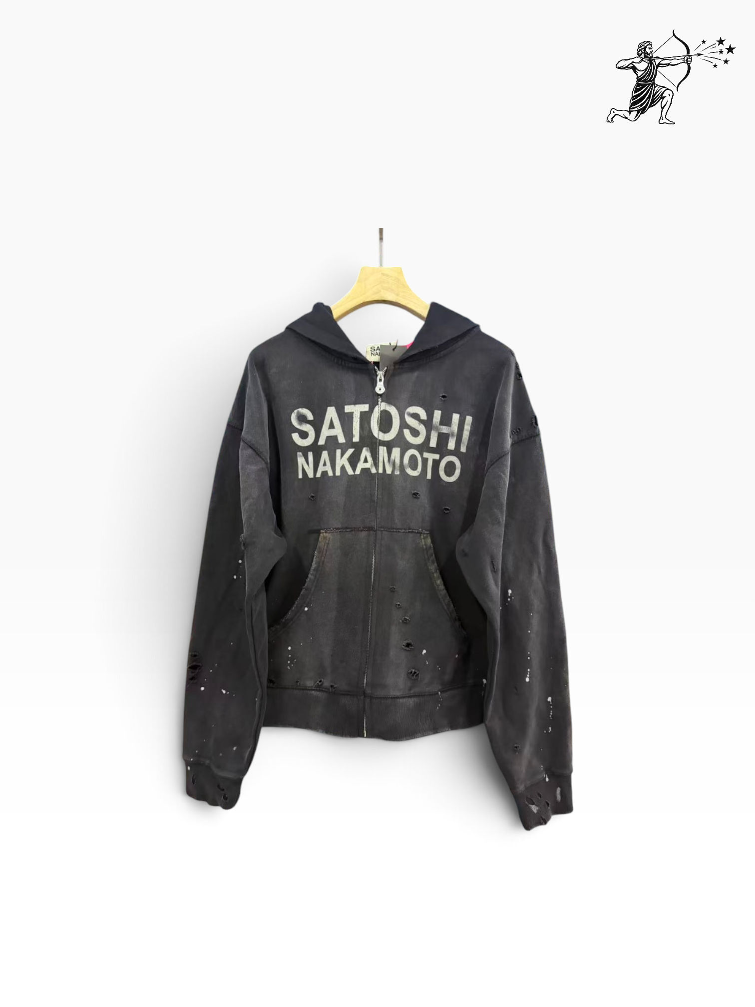 Satoshi Nakamoto Black Faded Zip-Up Hoodie