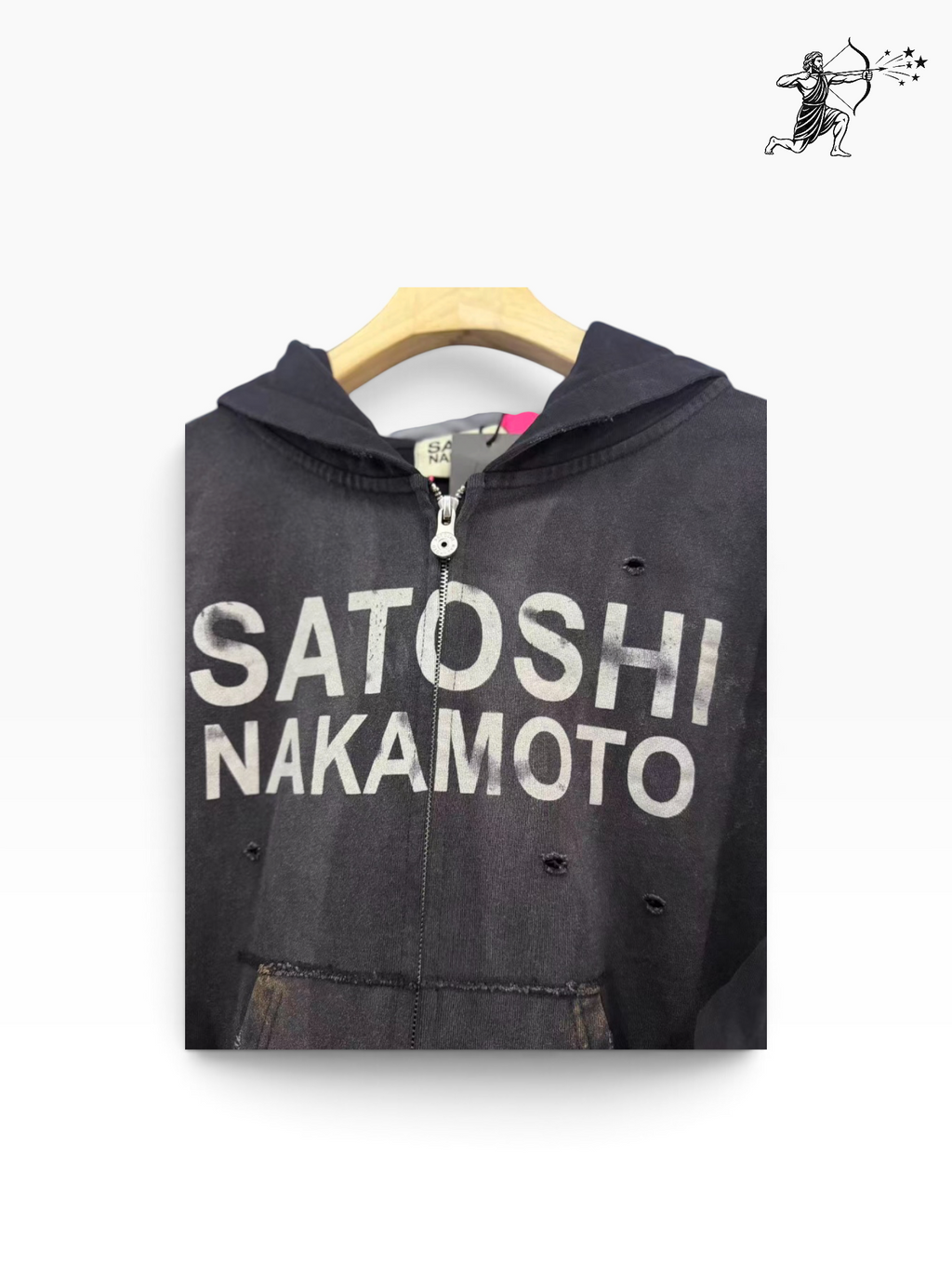 Satoshi Nakamoto Black Faded Zip-Up Hoodie