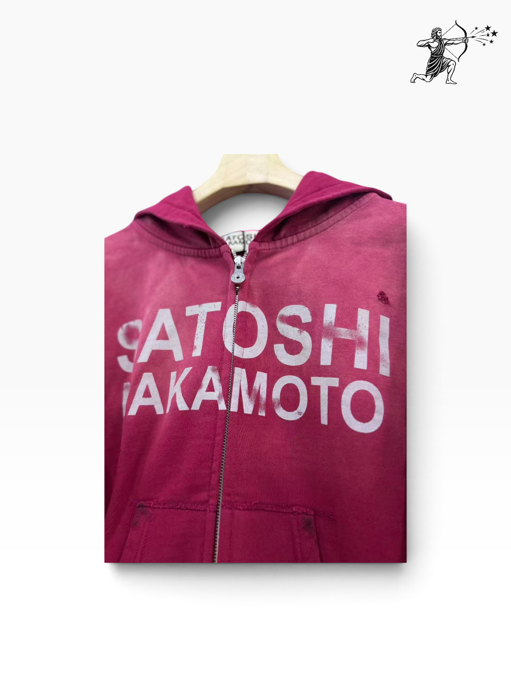 Satoshi Nakamoto Red Graphic Zip-Up Hoodie