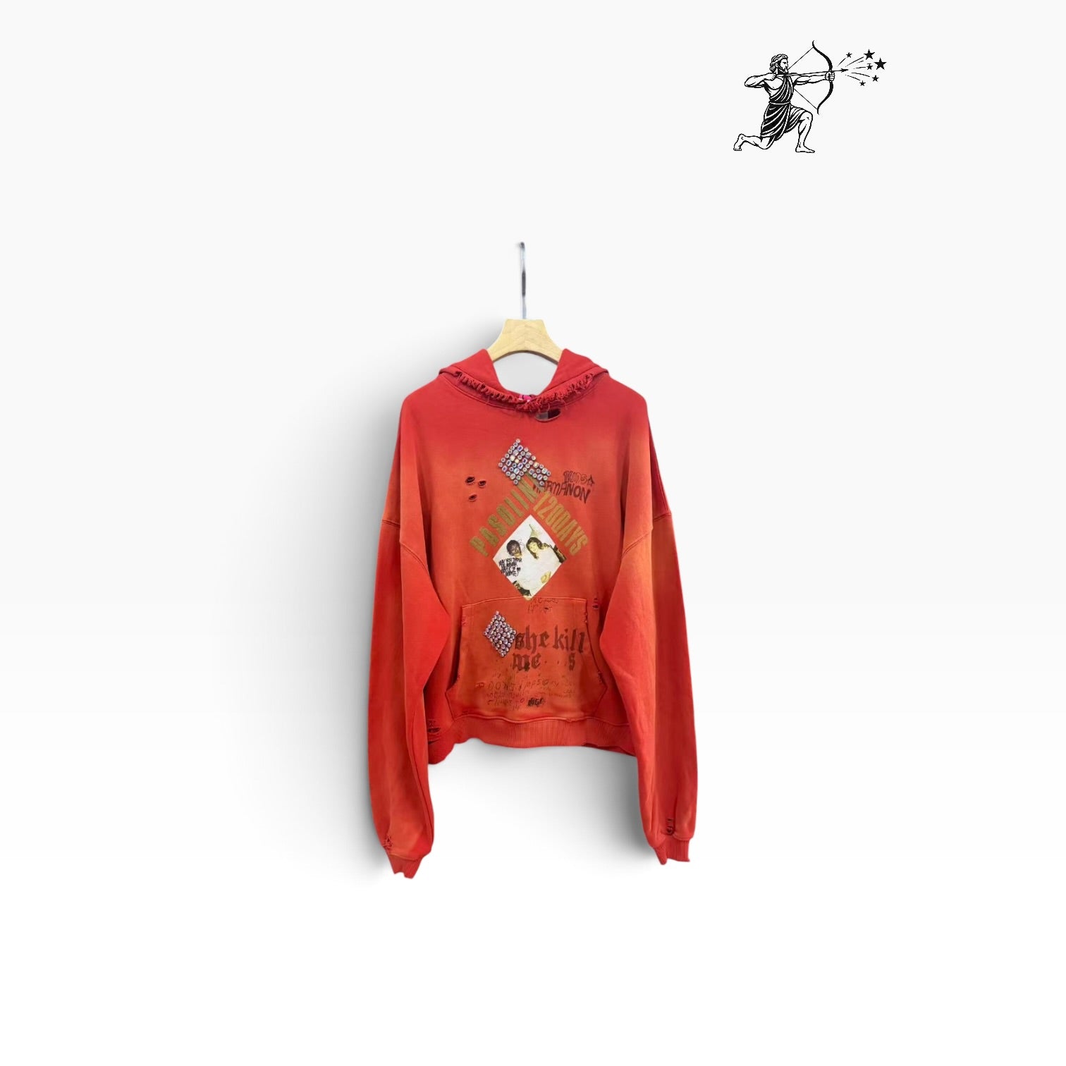 Paly Hollywood Red Studded 100 Days  Pullover Hoodie