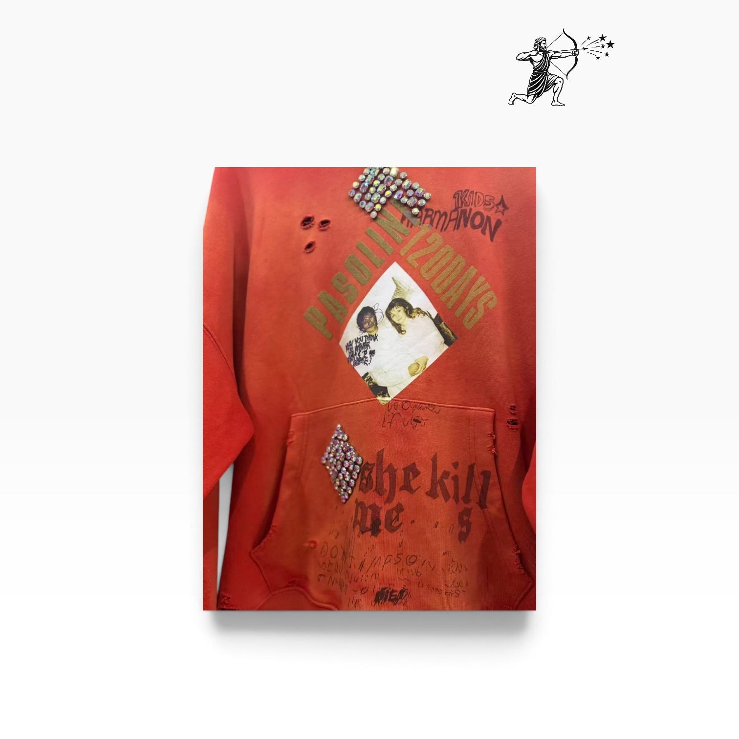 Paly Hollywood Red Studded 100 Days  Pullover Hoodie
