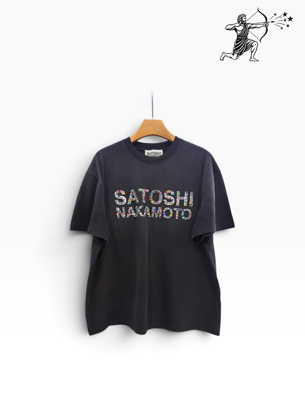 Satoshi Nakamoto Black Gemstone Studded T-Shirt
