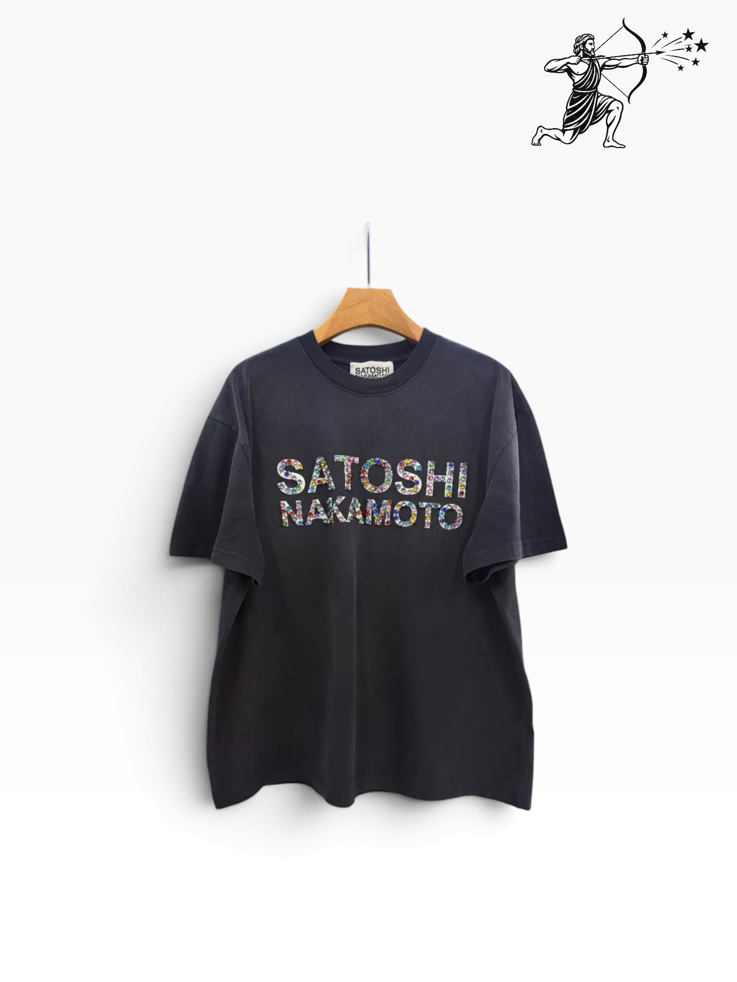 Satoshi Nakamoto Black Gemstone Studded T-Shirt