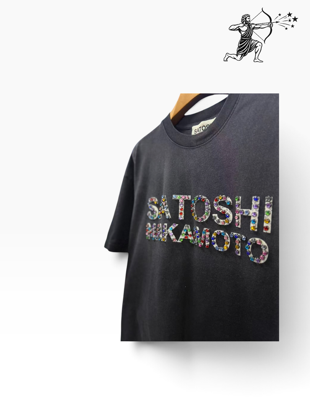 Satoshi Nakamoto Black Gemstone Studded T-Shirt