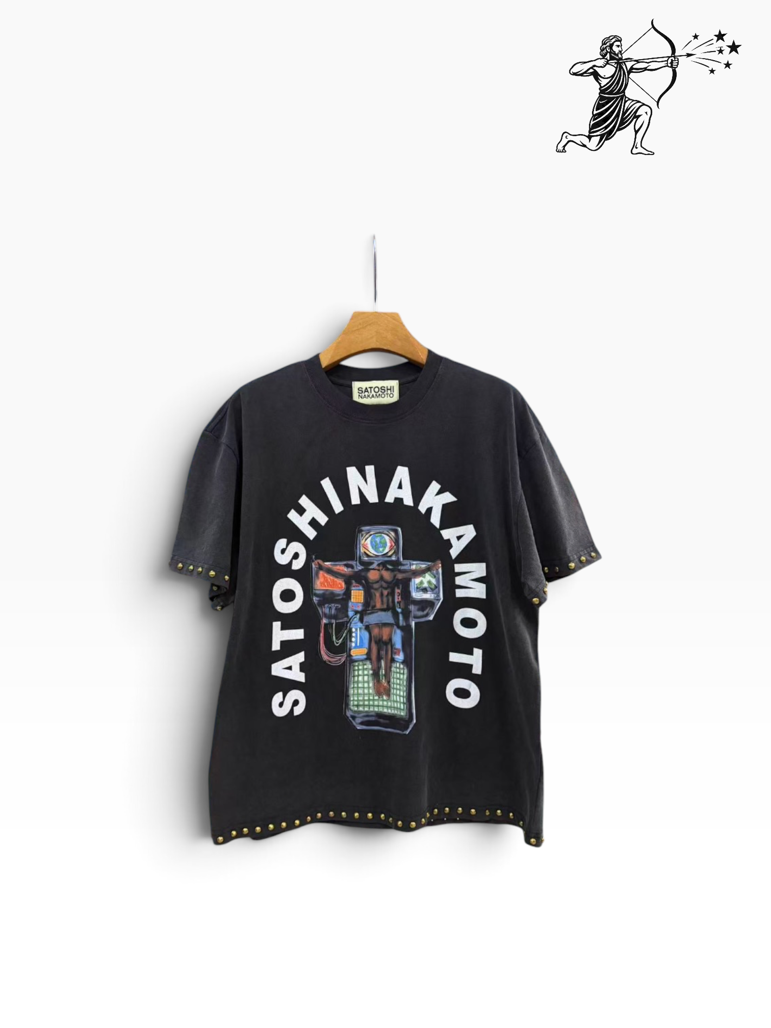 Satoshi Nakamoto Studded Crucifix T-Shirt