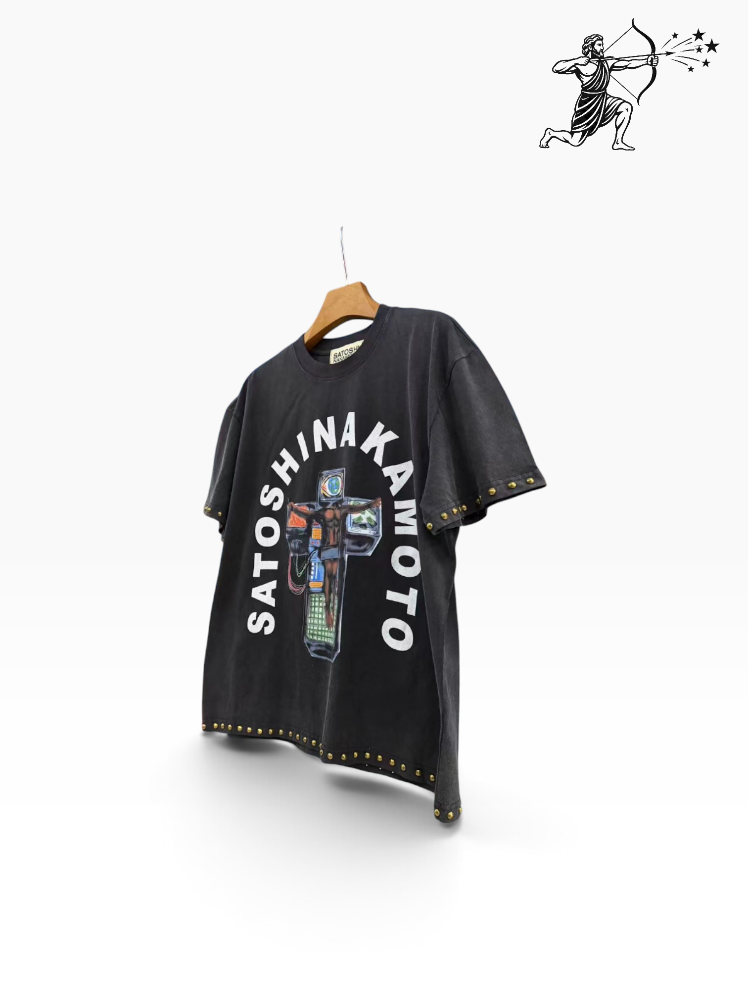 Satoshi Nakamoto Studded Crucifix T-Shirt