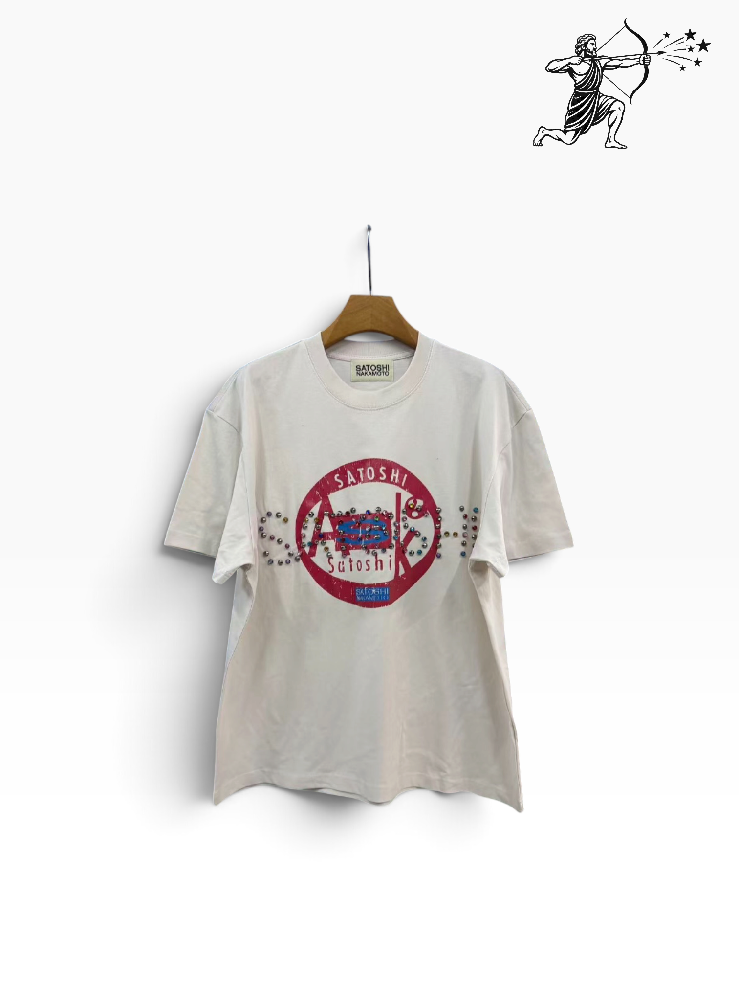 Satoshi Nakamoto Cream Studded T-Shirt