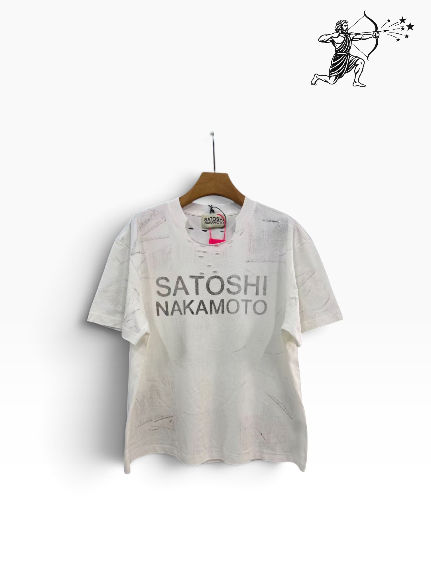 Satoshi Nakamoto White Distressed T-Shirt